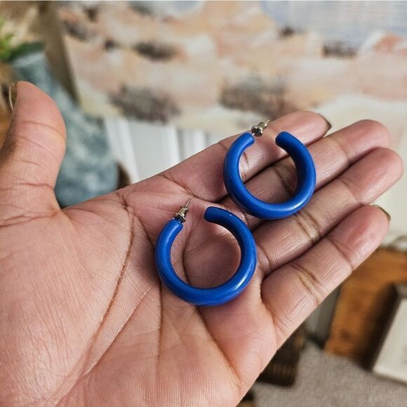 Vintage Matte Blue Simple Hoop Fashion Earrings. - Picture 1 of 15